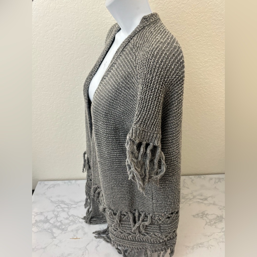 Aeropostale Open Front Cable Knit Short Sleeve Cardigan Sweater XS Fringe Gray - Picture 2 of 5